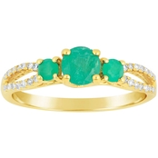 10K Gold Emerald and 1/8 CTW Diamond Ring