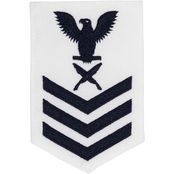 NAVY RATE BADGE E-6 YEOMAN BLUE ON WHITE CERTIFIED NAVY TWILL MALE