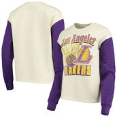 Women's Junk Food White/Purple Los Angeles Lakers Contrast Sleeve Pullover Sweatshirt
