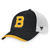 Men's Fanatics Branded Black/White Boston Bruins Authentic Pro Locker Room Logo Trucker Snapback Hat