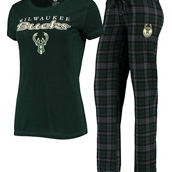 Women's Concepts Sport Hunter Green/Black Milwaukee Bucks Lodge T-Shirt and Pants Sleep Set