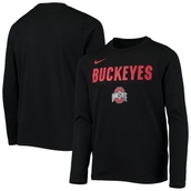 Youth Nike Black Ohio State Buckeyes Team Wordmark Long Sleeve Performance T-Shirt