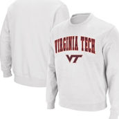 Colosseum Men's White Virginia Tech Hokies Arch & Logo Crew Neck Sweatshirt
