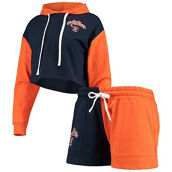 Women's FOCO Navy/Orange Houston Astros Color-Block Pullover Hoodie & Shorts Lounge Set