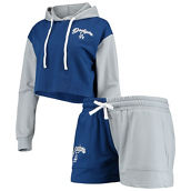 Women's FOCO Royal/Gray Los Angeles Dodgers Color-Block Pullover Hoodie & Shorts Lounge Set
