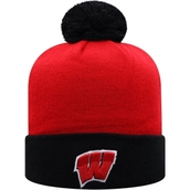 Men's Top of the World Red/Black Wisconsin Badgers Core 2-Tone Cuffed Knit Hat with Pom