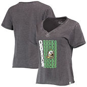 League Collegiate Wear Women's Heathered Black Oregon Ducks Burnout Loose Fit V-Neck T-Shirt