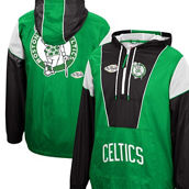 Men's Mitchell & Ness Kelly Green/Black Boston Celtics Hardwood Classics Highlight Reel Windbreaker Half-Zip Hoodie Jacket