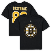 Preschool David Pastrnak Black Boston Bruins Authentic Stack Name & Number T-Shirt