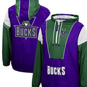 Mitchell & Ness Men's Purple/Green Milwaukee Bucks Hardwood Classics Highlight Reel Windbreaker Half-Zip Hoodie Jacket