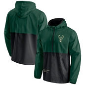 Men's Fanatics Branded Hunter Green/Black Milwaukee Bucks Anorak Block Party Windbreaker Half-Zip Hoodie Jacket