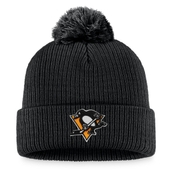 Men's Fanatics Branded Black Pittsburgh Penguins Core Primary Logo Cuffed Knit Hat with Pom