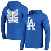 Men's Majestic Threads Clayton Kershaw Royal Los Angeles Dodgers Softhand Player Long Sleeve Hoodie T-Shirt