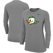 Women's Nike Heathered Gray Oregon Ducks Logo Performance Long Sleeve T-Shirt