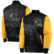 Men's Starter Black/Gold Pittsburgh Steelers Locker Room Throwback Satin Varsity Full-Snap Jacket