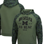 Colosseum Men's Olive/Camo Michigan Wolverines OHT Military Appreciation Raglan Pullover Hoodie