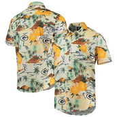 Men's FOCO Cream Green Bay Packers Paradise Floral Button-Up Shirt