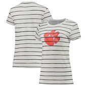 Women's Alternative Apparel White Clemson Tigers Ideal Stripe Tri-Blend T-Shirt