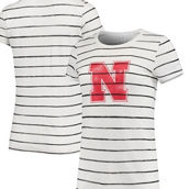 Women's Alternative Apparel White Nebraska Huskers Ideal Stripe Tri-Blend T-Shirt