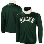 Men's G-III Sports by Carl Banks Hunter Green/White Milwaukee Bucks Zone Blitz Tricot Full-Zip Track Jacket