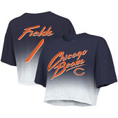 Women's Majestic Threads Justin Fields Navy/White Chicago Bears Drip-Dye Player Name & Number Tri-Blend Crop T-Shirt