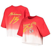 Majestic Threads Women's Threads Patrick Mahomes Red/White Kansas City Chiefs Drip-Dye Player Name & Number Tri-Blend Crop T-Shirt