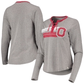 Women's Colosseum Heathered Gray Ohio State Buckeyes Sundial Tri-Blend Long Sleeve Lace-Up T-Shirt