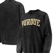 Women's Pressbox Black Purdue Boilermakers Comfy Cord Vintage Wash Basic Arch Pullover Sweatshirt