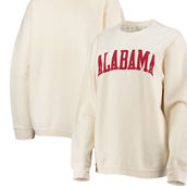 Women's Pressbox White Alabama Crimson Tide Comfy Cord Vintage Wash Basic Arch Pullover Sweatshirt
