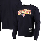Men's Mitchell & Ness Navy Golden State Warriors Classic Edition Warriors Origin 75th Anniversary Wordmark Pullover Sweatshirt