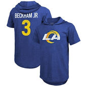 Men's Majestic Threads Odell Beckham Jr. Royal Los Angeles Rams Player Name & Number Tri-Blend Hoodie T-Shirt