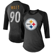 Women's Majestic T.J. Watt Black Pittsburgh Steelers Player Name & Number Tri-Blend 3/4-Sleeve Raglan T-Shirt
