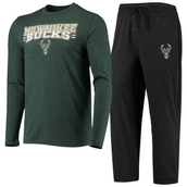 Men's Concepts Sport Black/Hunter Green Milwaukee Bucks Long Sleeve T-Shirt & Pants Sleep Set
