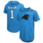 Men's Majestic Threads Cam Newton Blue Carolina Panthers Player Name & Number Tri-Blend Hoodie T-Shirt