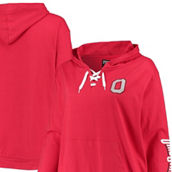 Women's Scarlet Ohio State Buckeyes Plus Size Lace-Up V-Neck 2-Hit Pullover Hoodie
