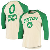 Men's Fanatics Branded Jayson Tatum Cream/Green Boston Celtics Raglan 3/4 Sleeve T-Shirt