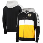 Men's Starter Black/Gold Boston Bruins Playoffs Color Block Full-Zip Hoodie