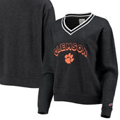 League Collegiate Wear Women's Heathered Black Clemson Tigers Victory Springs Tri-Blend V-Neck Pullover Sweatshirt
