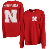 Women's Pressbox Scarlet Nebraska Huskers The Big Shirt Oversized Long Sleeve T-Shirt