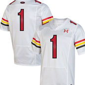 Men's Under Armour #1 White Maryland Terrapins Throwback Special Game Jersey