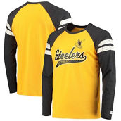 Men's Starter Gold/Black Pittsburgh Steelers Throwback League Raglan Long Sleeve Tri-Blend T-Shirt