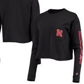League Collegiate Wear Women's Black Nebraska Huskers Clothesline Cotton Midi Crop Long Sleeve T-Shirt
