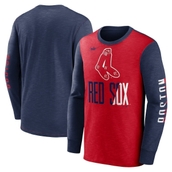Men's Nike Red/Navy Boston Red Sox Cooperstown Collection Rewind Splitter Slub Long Sleeve T-Shirt