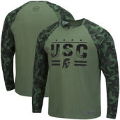 Men's Colosseum Olive/Camo USC Trojans OHT Military Appreciation Raglan Long Sleeve T-Shirt