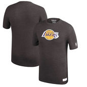 Men's Mitchell & Ness Heathered Black Los Angeles Lakers Hardwood Classics Throwback Logo Tri-Blend T-Shirt