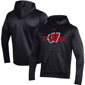 Men's Under Armour Black Wisconsin Badgers Logo Stripe Fleece Pullover Hoodie