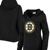 Women's Fanatics Branded Black Boston Bruins Primary Team Logo Fleece V-Neck Pullover Hoodie