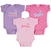 Girls Infant Soft as a Grape Pink/Purple Texas Rangers 3-Pack Rookie Bodysuit Set