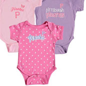 Girls Infant Soft as a Grape Pink/Purple Pittsburgh Pirates 3-Pack Rookie Bodysuit Set