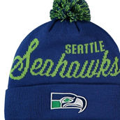 Youth Mitchell & Ness Royal Seattle Seahawks Retro Script Cuffed Knit Hat with Pom